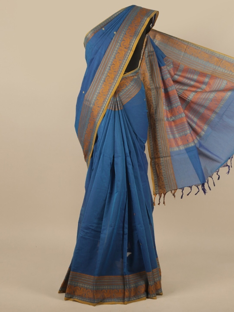 

Pothys Blue & Brown Ethnic Motifs Zari Pure Cotton Chettinad Saree