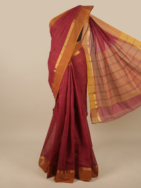 

Pothys Maroon & Orange Checked Pure Cotton Saree