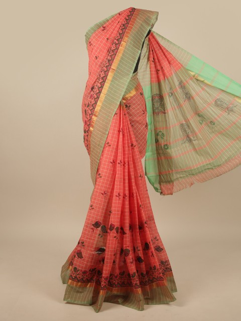 

Pothys Coral & Green Floral Pure Cotton Saree