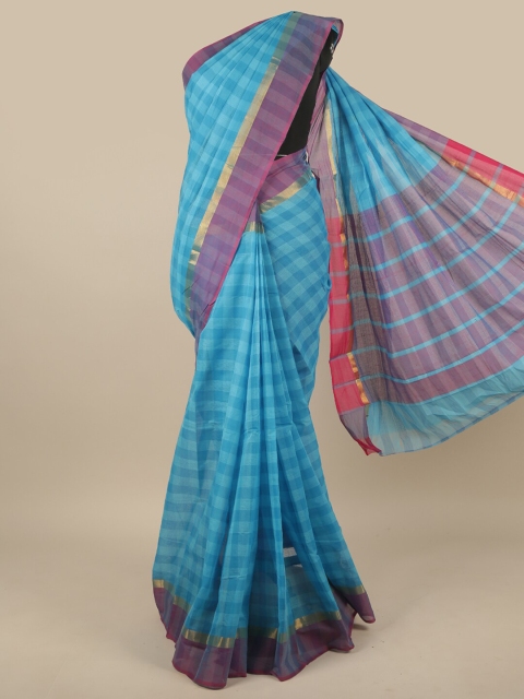 

Pothys Blue & Pink Checked Pure Cotton Saree