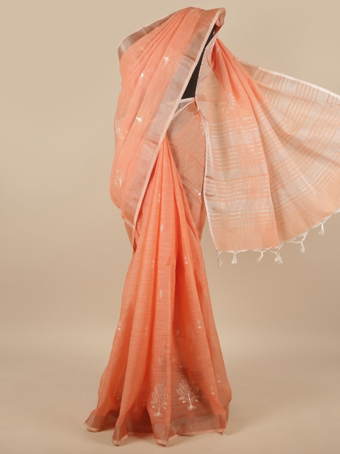 

Pothys Women Peach Pure Cotton Embroidered Saree