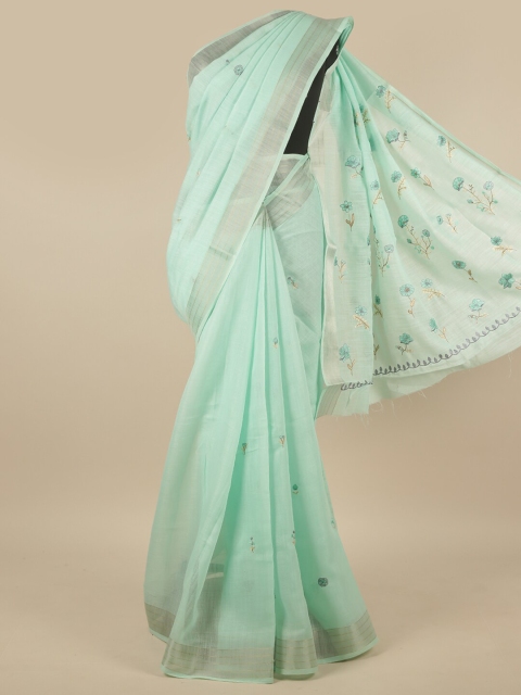 

Pothys Green Floral Embroidered Cotton Blend Saree