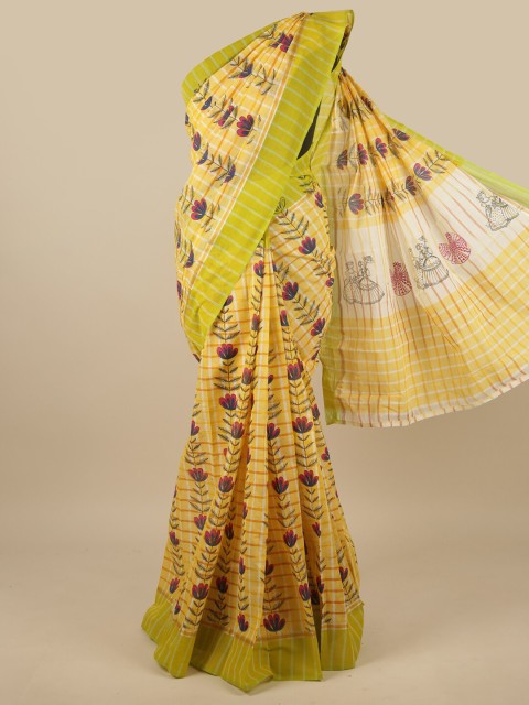 

Pothys Women Yellow Floral Printed Pure Cotton Saree
