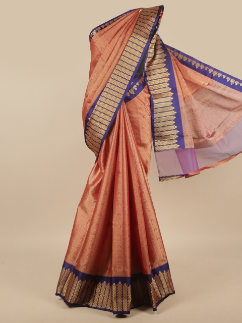 

Pothys Rust & Blue Ethnic Motifs Chanderi Cotton Zari Saree