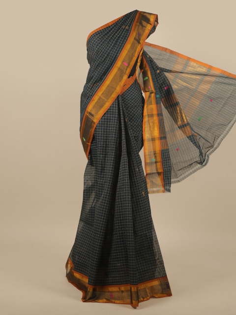 

Pothys Blue & Orange Checked Zari Pure Cotton Saree