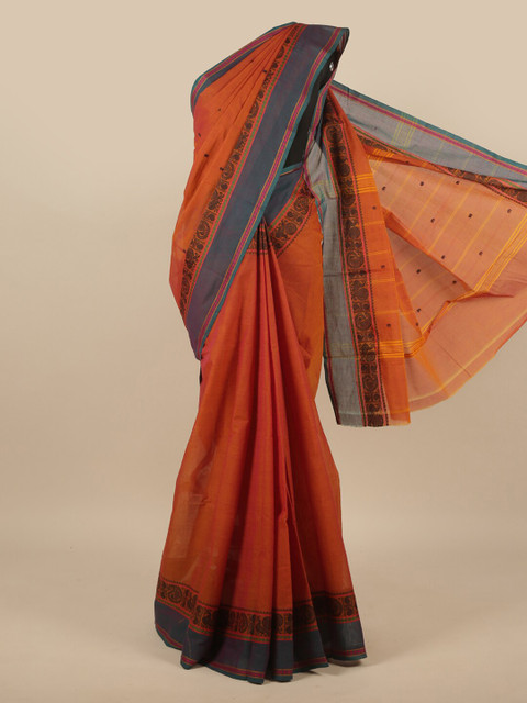

Pothys Orange & Teal Ethnic Motifs Pure Cotton Saree
