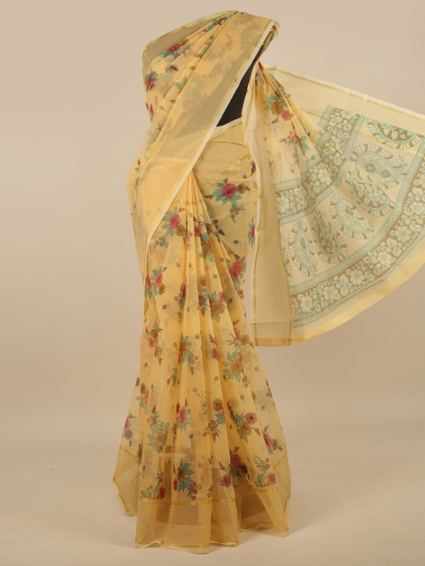 

Pothys Yellow & Red Floral Net Saree