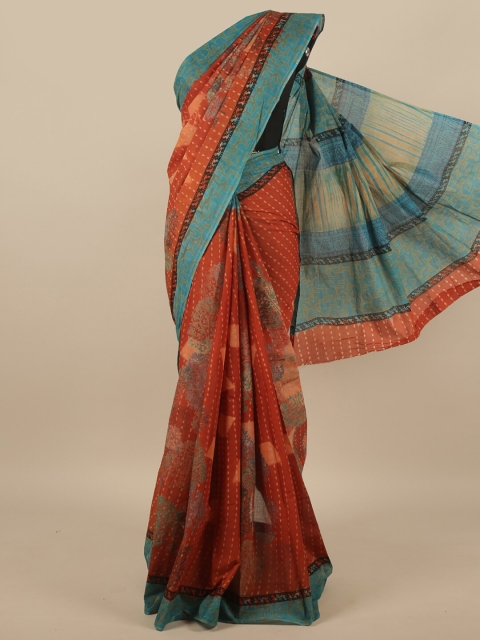 

Pothys Orange & Blue Ethnic Motifs Pure Cotton Saree