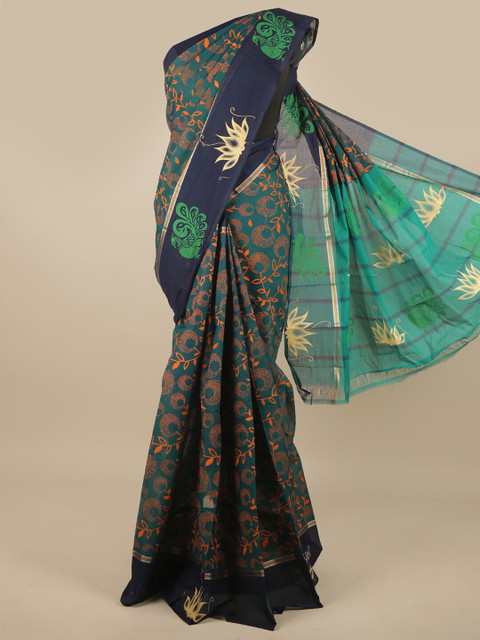 

Pothys Women Green Ethnic Motifs Printed Pure Cotton Saree