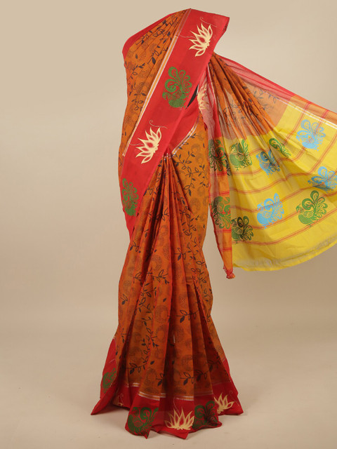 

Pothys Orange & Yellow Floral Zari Pure Cotton Saree