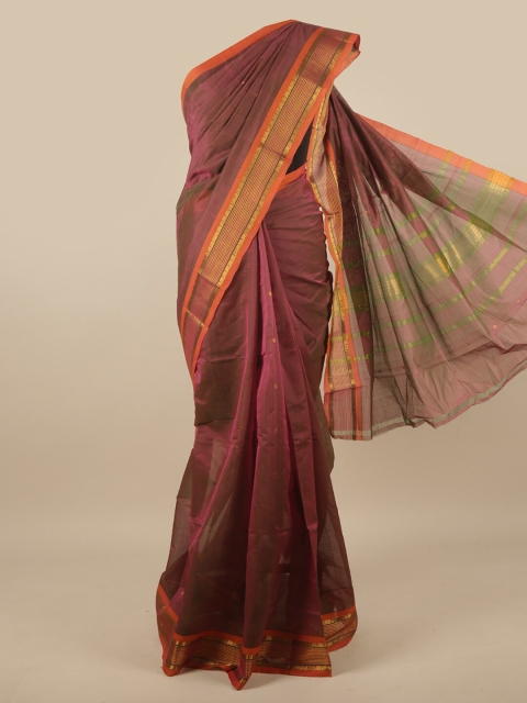 

Pothys Copper-Toned & Orange Ethnic Motifs Zari Pure Cotton Venkatgiri Saree