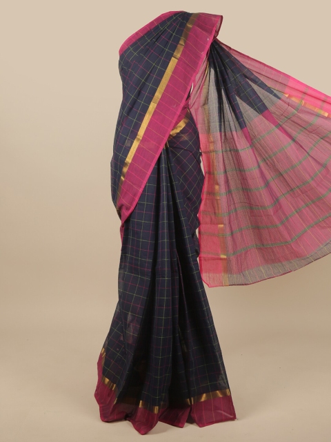 

Pothys Navy Blue & Pink Checked Zari Pure Cotton Saree