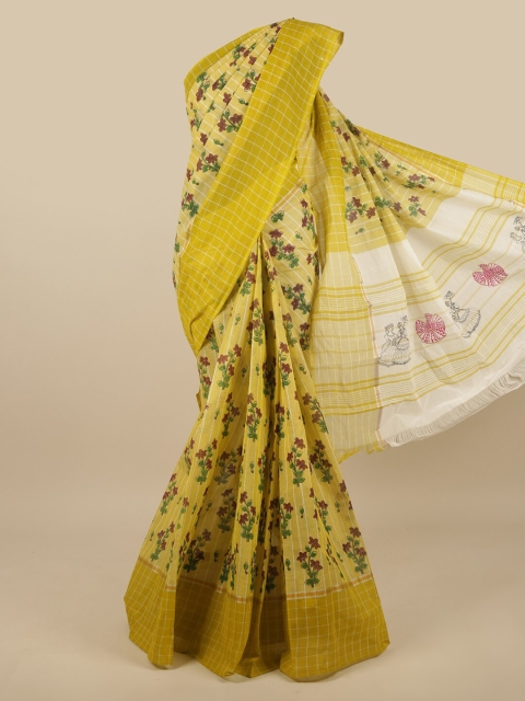 

Pothys Lime Green & Brown Floral Pure Cotton Saree