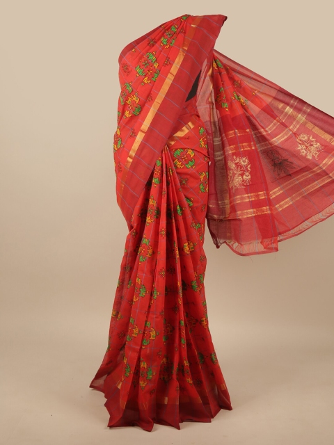 

Pothys Red & Green Ethnic Motifs Zari Pure Cotton Saree