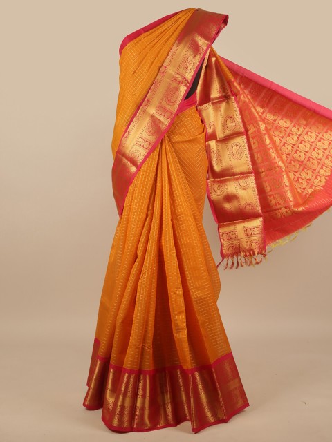 

Pothys Yellow & Red Checked Zari Silk Cotton Saree