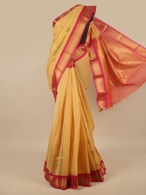

Pothys Cream-Coloured & Red Ethnic Motifs Zari Silk Cotton Saree