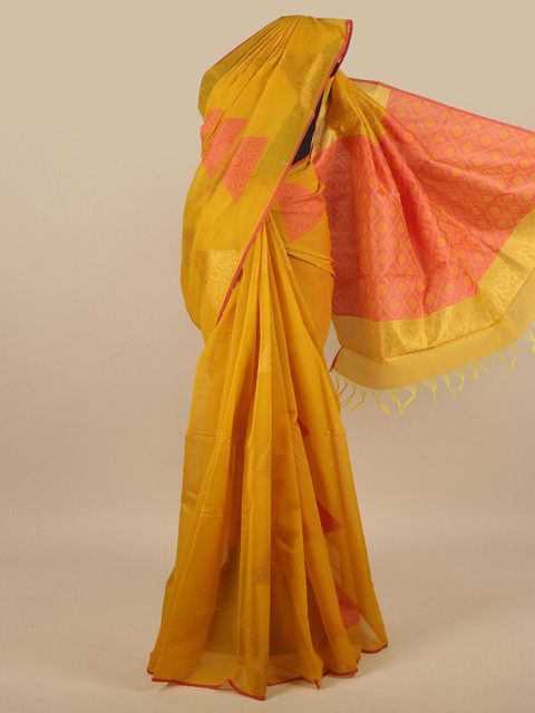 

Pothys Yellow & Orange Woven Design Silk Cotton Saree