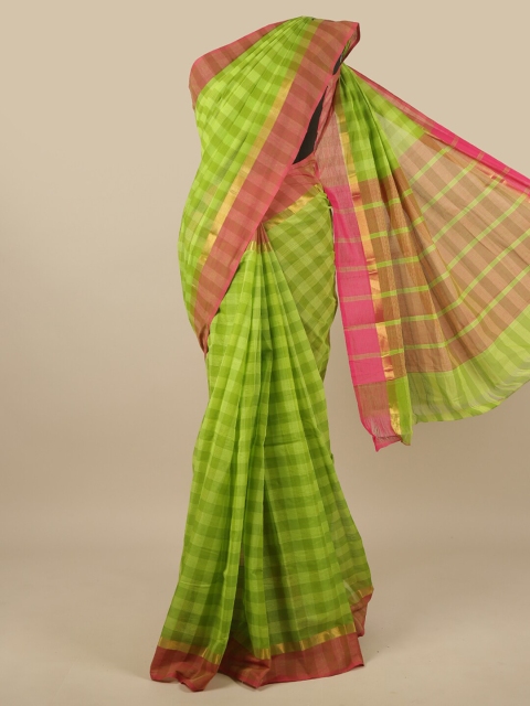 

Pothys Green & Pink Checked Pure Cotton Saree