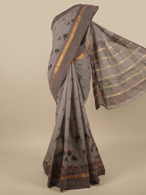 

Pothys Grey & Green Ethnic Motifs Zari Pure Cotton Saree
