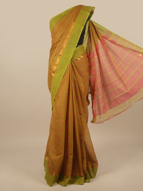 

Pothys Olive Green & Green Checked Pure Cotton Saree