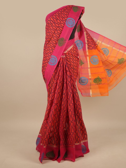 

Pothys Orange & Blue Ethnic Motifs Pure Cotton Saree