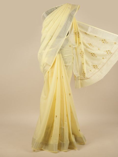 

Pothys Yellow Floral Embroidered Chanderi Saree