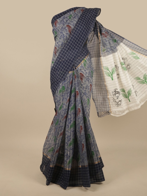 

Pothys Grey & Navy Blue Ethnic Motifs Pure Cotton Saree