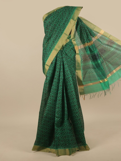 

Pothys Green Floral Printed Silk Cotton Saree