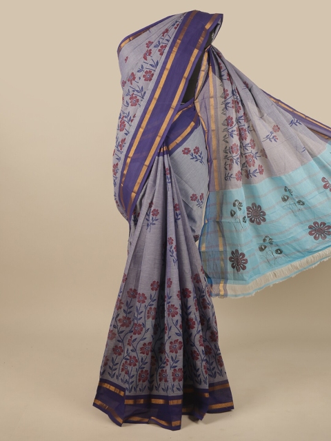 

Pothys Grey & Pink Floral Zari Pure Cotton Saree