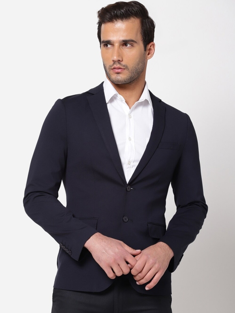 

AD By Arvind Men Navy Blue Solid Single Breasted Formal Blazer