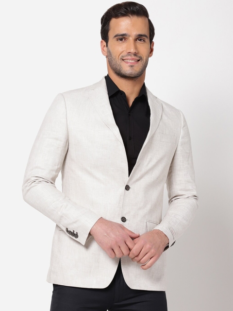 

AD By Arvind Men Beige Solid Pure Linen Single-Breasted Formal Blazer