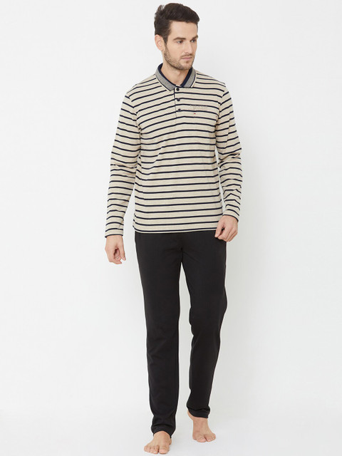 

Sweet Dreams Men Black & Off White Striped Night suit