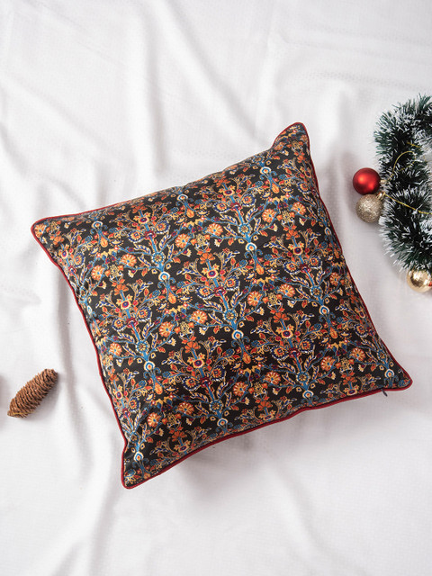 

nestroots Black & Orange Floral Satin Square Cushion Covers