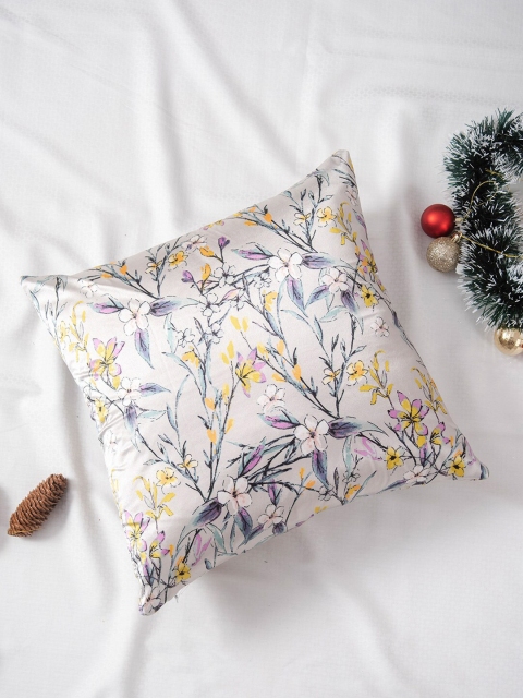 

nestroots Grey & Yellow Floral Satin Square Cushion Covers