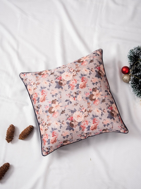 

nestroots Grey & Brown Floral Square Cushion Cover