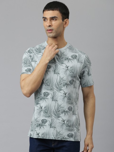 

Marks & Spencer Men Sea Green & Black Printed Tropical Cotton T-shirt