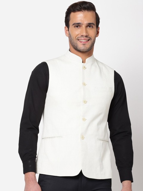 

AD By Arvind Men Beige Solid Woven Nehru Jacket