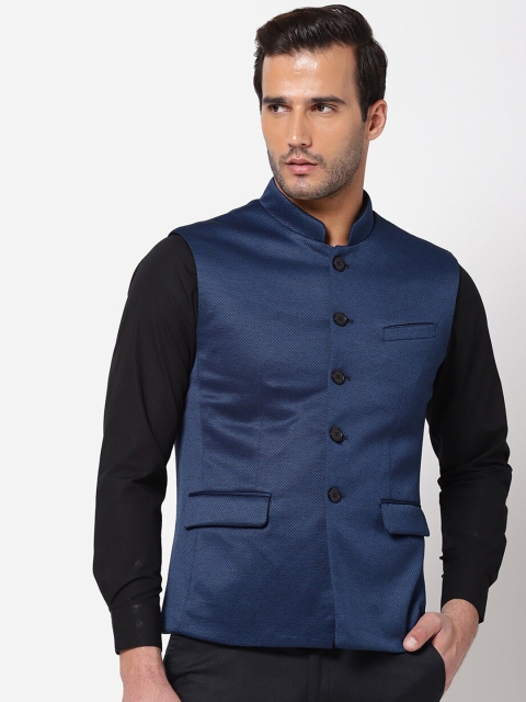 

AD By Arvind Men Navy Blue Solid Woven Nehru Jacket