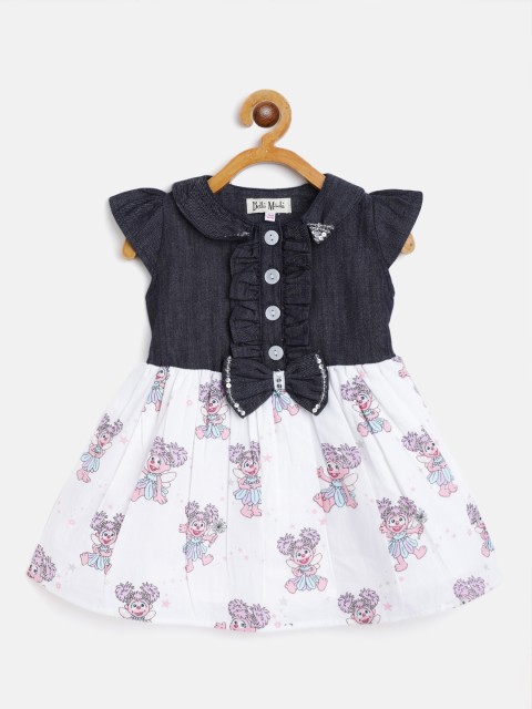 

Bella Moda White & Charcoal Grey Pure Cotton Printed A-Line Dress with Briefs