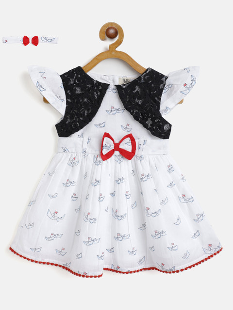 

Bella Moda Girls White & Navy Blue Nautical Print Dress