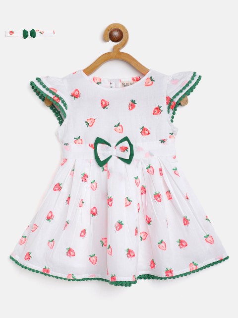 

Bella Moda Girls Pink & White Fit & Flair Casual Cap Sleeve Printed Dress