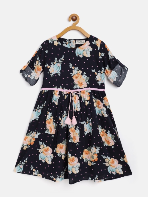 

Bella Moda Black & Off White Pure Cotton Floral Print A-Line Dress