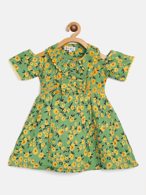 

Bella Moda Green & Mustard Yellow Floral Peter Pan Collar Dress