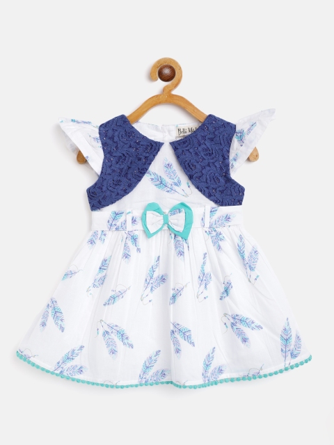 

Bella Moda White & Blue Pure Cotton Floral Print A-Line Dress