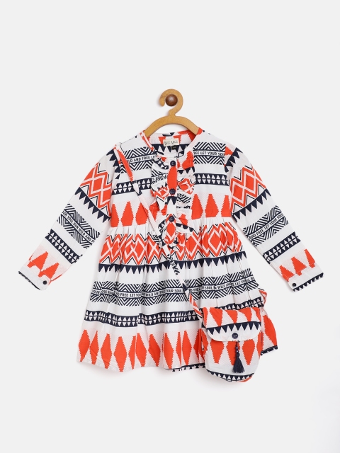 

Bella Moda Girls Navy Blue & Orange Tribal Print Dress