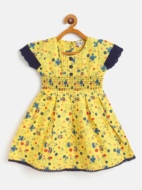

Bella Moda Yellow & Navy Blue Casual Printed Dress
