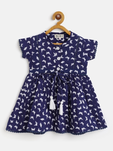 

Bella Moda Navy Blue & White Pure Cotton Printed A-Line Dress