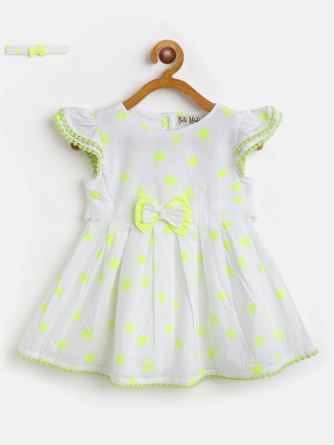 

Bella Moda Girls Off White & Fluorescent Green Conversational Print Dress