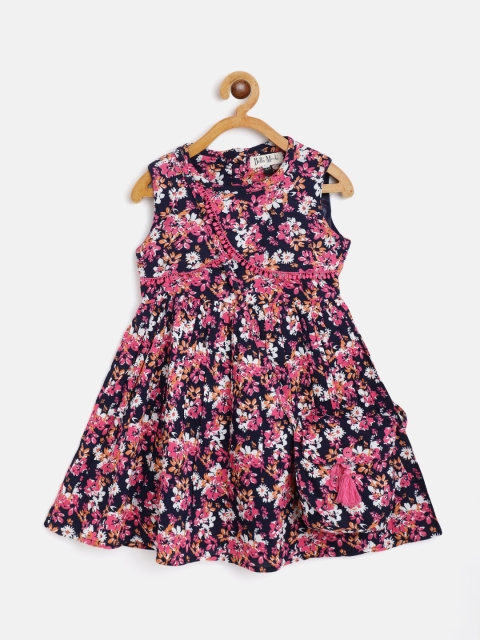 

Bella Moda Girls Navy Blue & Pink Floral Print Dress