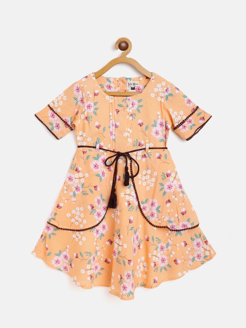 

Bella Moda Girls Peach-Coloured & Pink Floral Print Dress
